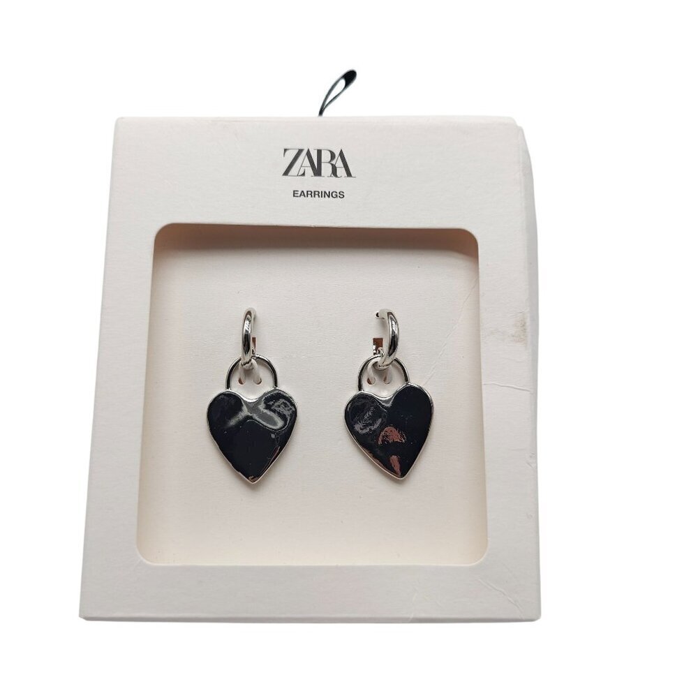 Zara Heart Dangle Earrings Silver Tone Package Wear